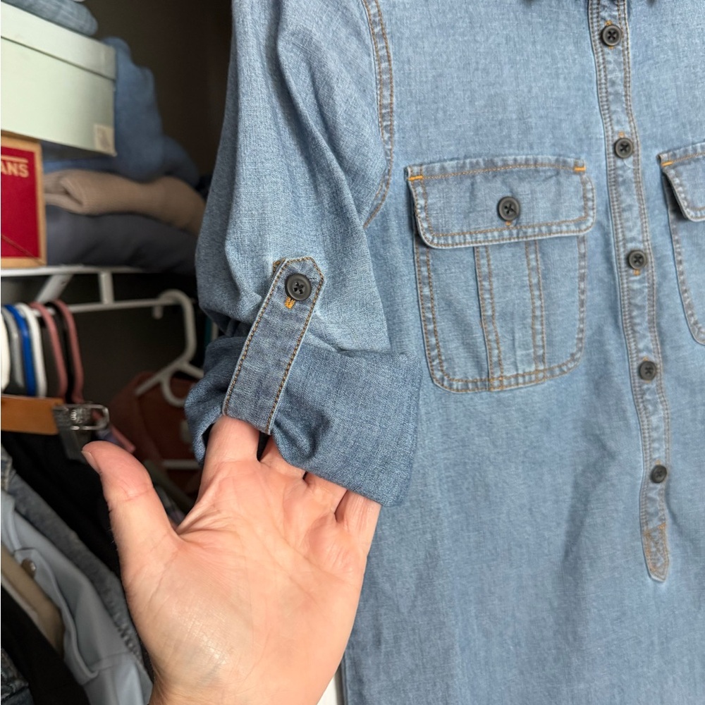 J. Crew Chambray Button-Up Shirt Dress in Light Blue - Picture 8 of 8